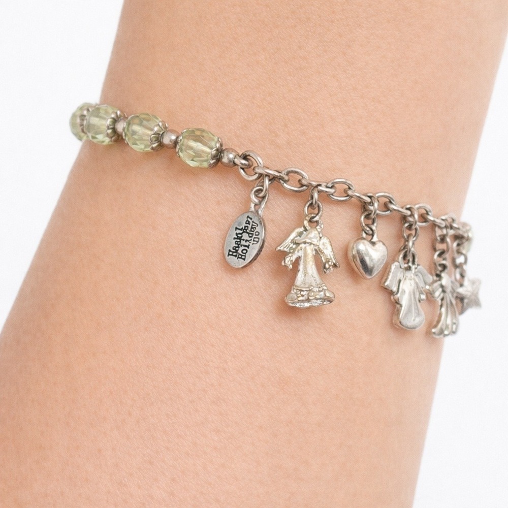 Miriam Haskell Charm Bracelet Womens OS Green Silver Good Holiday Angel Heart